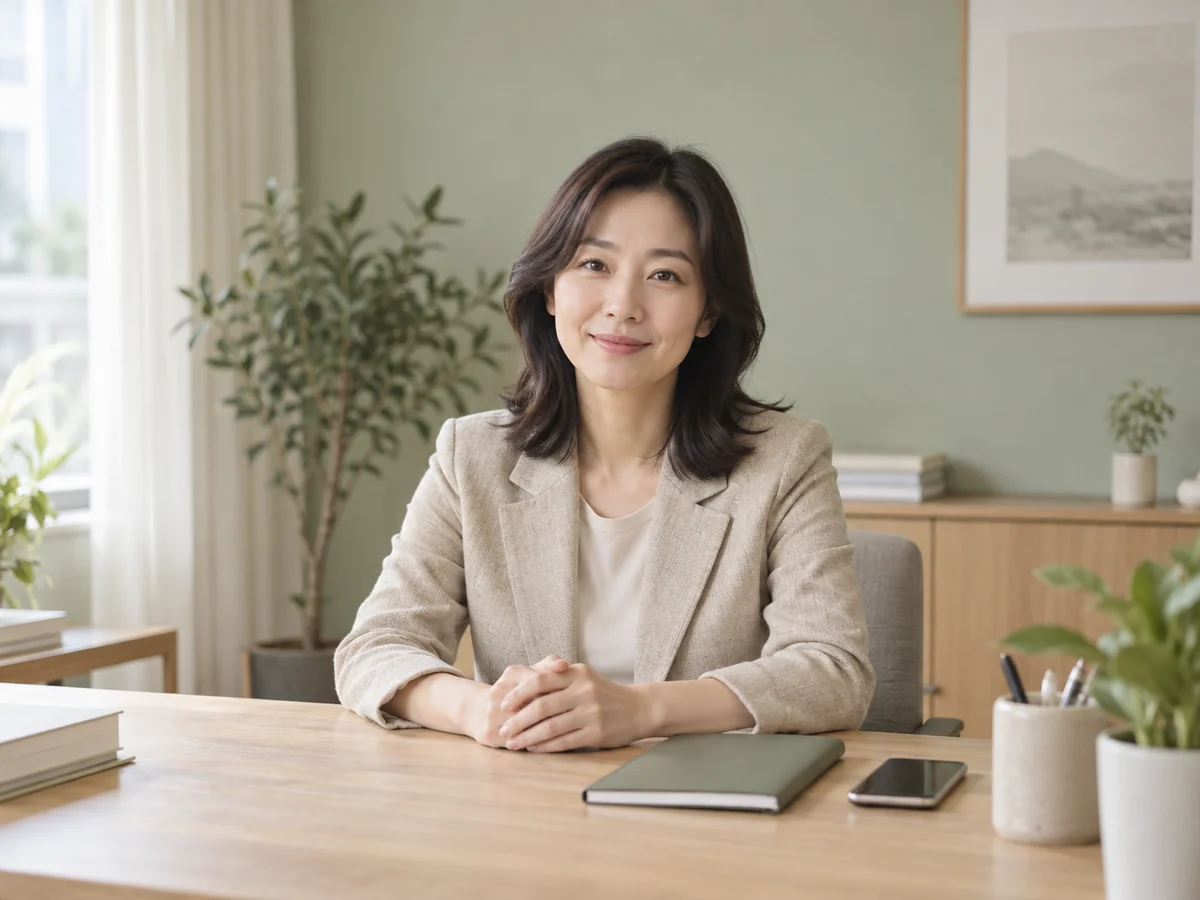 자연광이 드는 사무실에서 상담을 안내하는 모습 — AI 생성 이미지